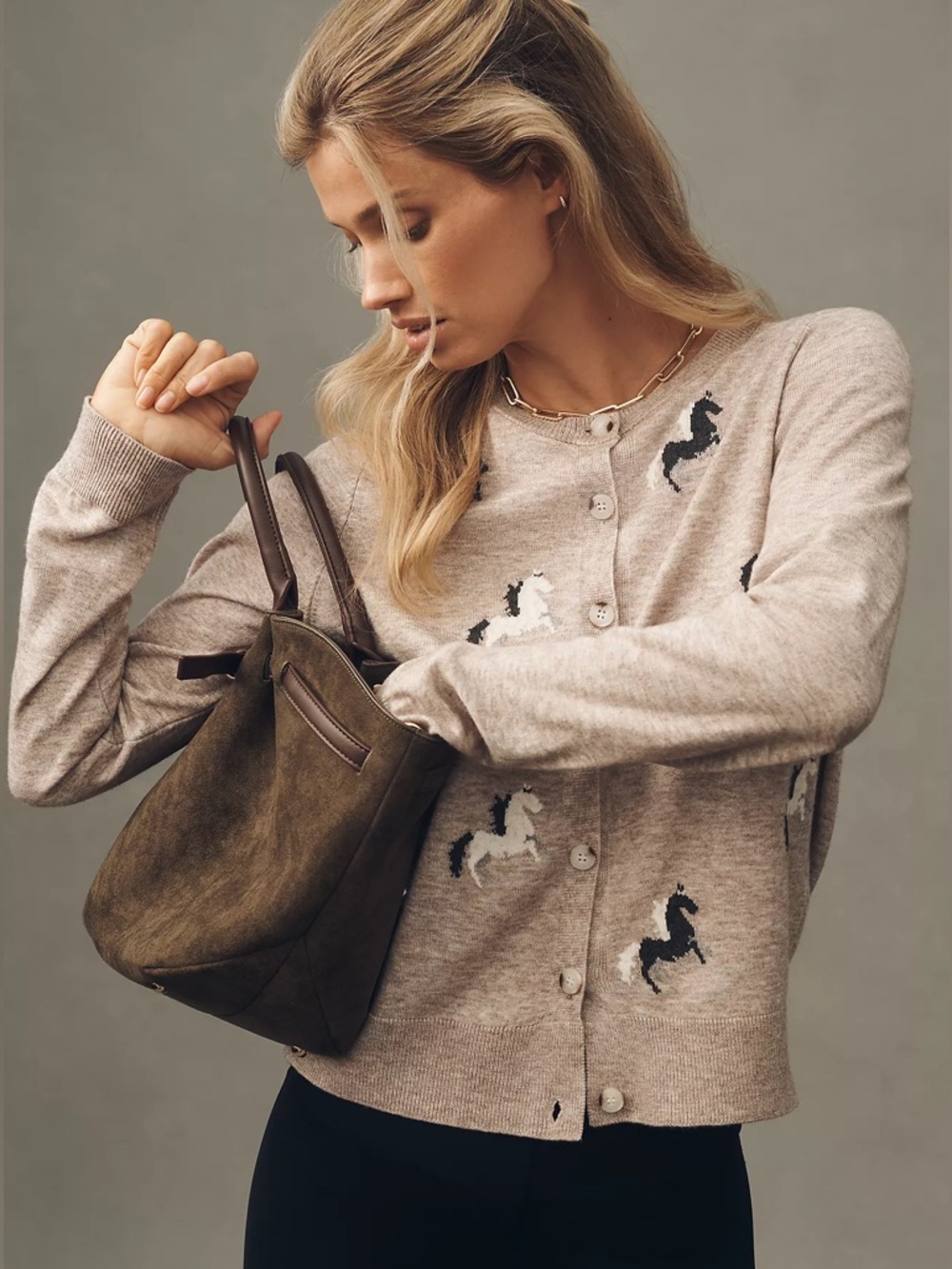 NWT Anthropologie Maeve Icon Cardigan Sweater Equestrian Horse Grey XS